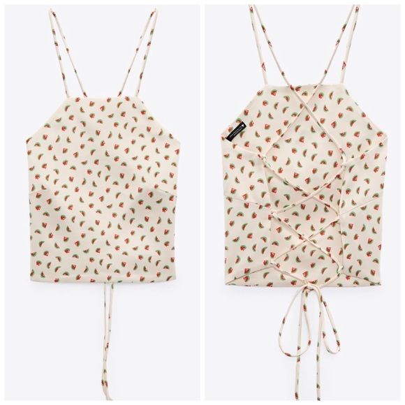 NWT Watermelon Print Lace Up Cropped Tank Top - Picture 2 of 11